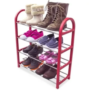 Sorbus Kid's Shoe Rack Junior Organizer Storage, 4 Levels for Shoes (Red)