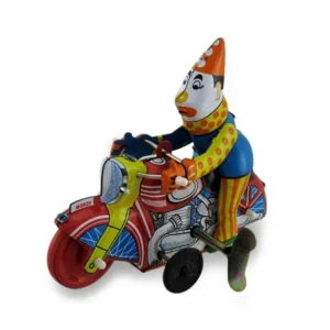 Clown On a Motorcycle Vintage Style Mechanical Tin Wind-Up Toy