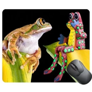 POPCreation A big eyed tree frog is looking at a toy frog that seems surprised Mouse pads Gaming Mouse Pad 9.84x7.87 inches