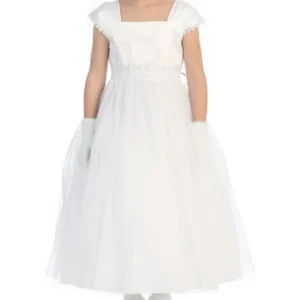 Little Girls Flower Girl First Communion Pageant Wedding Birthday Party Girl Dress White 2 (2KD22)