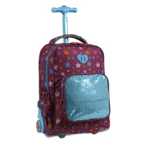 J World Sparkle Kids Rolling Backpack, Star Purple