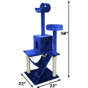 Premium Cat Tree Tower Condo Scratch Furniture, 58", Blue and White