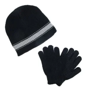 Boy's & Teen's Ribbed Knit Hat and Glove Winter Set