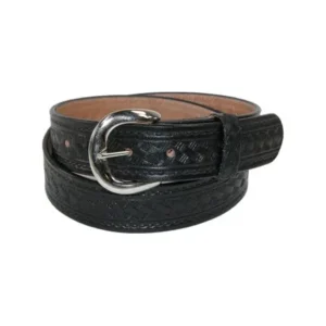 Size 50 Mens Big & Tall Leather Western Belt with Removable Buckle, Black