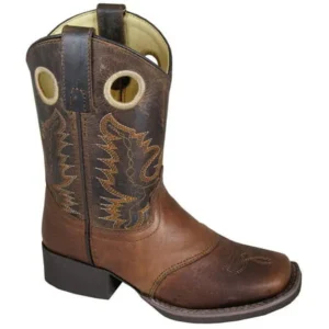 Brown Embossed/Brown Distress Leather Sq Toe Boot