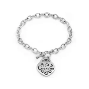 Stainless Steel Engraved 'Grandma' Heart Charm Bracelet (5mm) - 7.5"