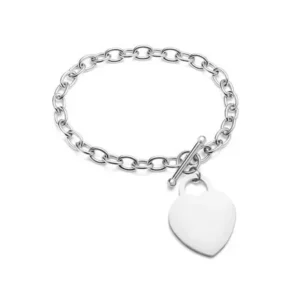 Stainless Steel Polished Large Heart Charm Bracelet