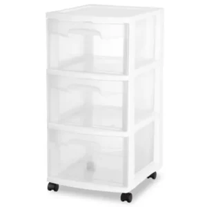 Sterilite 3 Drawer Cart, White, Available in Case of 2 or Single Unit