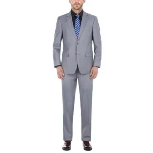 Verno Bellomi Big Men's Light Grey Classic Fit Italian Styled Two Piece Suit