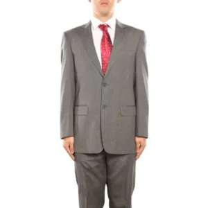 Men's Grey and Black Textured Classic Fit Two Piece Suit