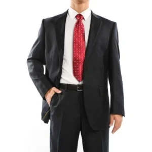 Big Men's Black Pinstripe Classic Fit Italian Styled Virgin Wool Suit