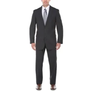 Big Men's Matte Black Birdseye Textured Classic Fit Italian Styled Two Piece Suit