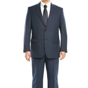 Verno Men's Navy Blue Birdseye Textured Classic Fit Italian Styled Two Piece Suit