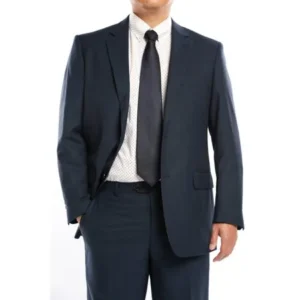 Big Men's Navy Blue Birdseye Textured Classic Fit Italian Styled Two Piece Suit