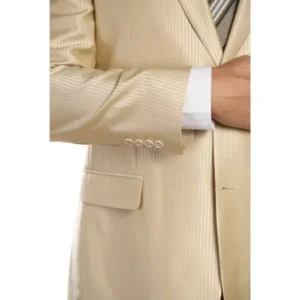 Men's Beige Sharkskin Classic Fit Italian Styled Two Piece Suit