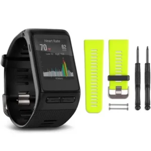 Garmin Vivoactive HR GPS Smartwatch - Regular Fit (Black) Force Yellow Band Bundle includes Vivoactive HR Smartwatch and Force Yellow Band