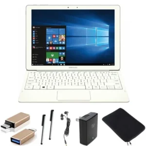 Samsung Galaxy TabPro S 12" 128GB (Wi-Fi) White Accessory Bundle includes Tablet, USB Adapter, Tablet Sleeve, 2 Stylus Pens, Metal Ear Buds and USB Wall Charger