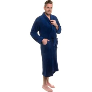 ROSS MICHAELS Mens Navy Plush Shawl Collar Kimono Bath Robe (L/XL)