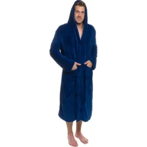 ROSS MICHAELS Mens Plush Shawl Collar Kimono Hooded Bath Robe (Navy, L/XL)