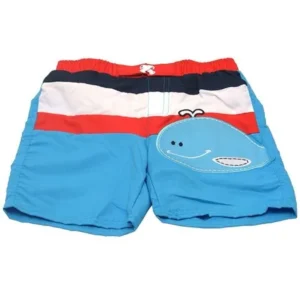 Little Boys Blue White Red Stripe Whale Applique Swimwear Trunks 3T