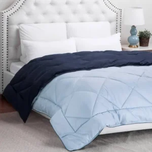 "Twin Reversible Comforter Duvet Insert with Corner Ties Quilted Down Alternative Comforter Diamond Stitching Navy/Light Blue 68""x88"""