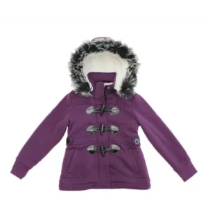 Bhip Girls' Sherpa Lined Fleece Jacket With Toggles And Fur Trim Hood