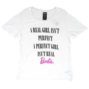 BARBIE PERFECT GIRL T-SHIRT WOMENS WHITE EMPOWERING PHRASE TEE