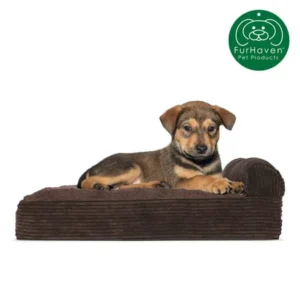 FurHaven Pet Dog Bed | Deluxe Orthopedic Faux Fleece & Corduroy Chaise Couch Pet Bed for Dogs & Cats, Espresso, Small