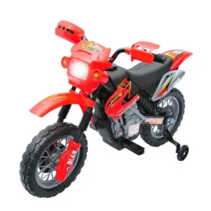 Qaba 6V Kids Battery-Powered Electric Ride-On Motorcycle Dirt Bike Toy with Training Wheels - Red