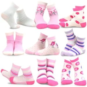 TeeHee Kids Girls Fashion Variety Cotton Crew 9 Pair Pack Gift Box (6-12 Months, Girls Vintage)