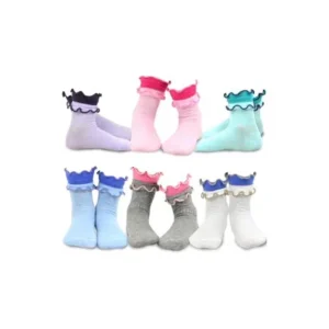 TeeHee Kids Girls Cotton Crew Overlock Top Ruffle Socks 6 Pair Pack (3-5 Years, Basic)