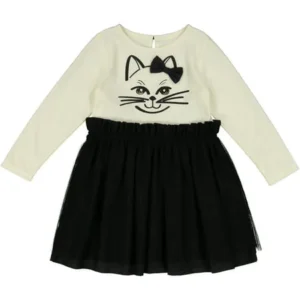 G-Cutee Little Girls' Flannel Cat Graphic Dress with Tulle Skirt