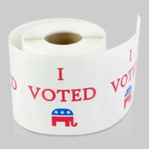 2 Inch Round - I Voted Democrat Left Apparel Safe Adhesive Voting Booth Labels, Red, White, and Blue Stickers Labels by Tuco Deals (Black/White, 5 Rolls Per Pack)