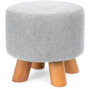 Best Choice Products Upholstered Padded Pouf Ottoman Footrest Stool w/ Removable Linen Cover, Non-Skid Legs - Light Gray