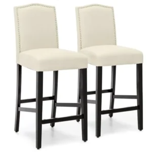 Best Choice Products 30in Faux Leather Contemporary Counter Height Armless Backed Accent Breakfast Bar Stool Chairs for Dining Room, Kitchen, Bar with Studded Nail Head Trim, Set of 2, Ivory