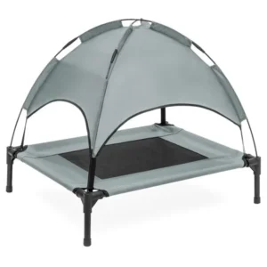 Best Choice Products 30in Raised Mesh Cot Cooling Dog Bed w/ Removable Canopy Tent, Travel Bag - Gray