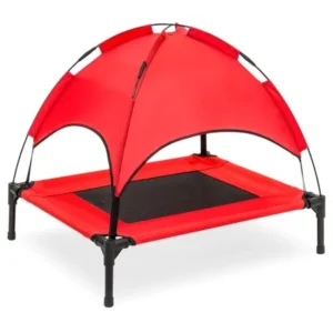 Best Choice Products 30in Raised Mesh Cot Cooling Dog Bed w/ Removable Canopy Tent, Travel Bag - Red