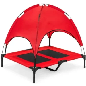 Best Choice Products 36in Raised Mesh Cot Cooling Dog Bed w/ Removable Canopy Tent, Travel Bag - Red
