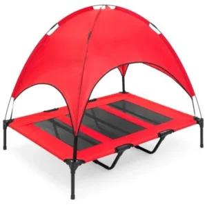 Best Choice Products 48in Outdoor Raised Mesh Cot Cooling Dog Pet Bed w/ Removable Canopy, Travel Bag - Red