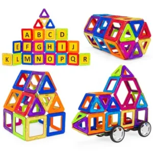 Best Choice Products Deluxe 62-Piece Clear Multi Colors Magnetic Tiles Educational STEM Toy Building Set w/ Car