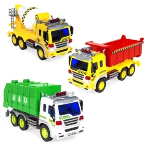 Best Choice Products 3-Pack 1/16 Scale Push-and-Go Friction Powered Garbage Truck, Cement Mixer, and Recycling Truck