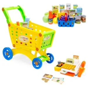 Best Choice Products 27-Piece Educational Toy Pretend Grocery Shopping Cart w/ Cash Register, Plastic Food, Play Money