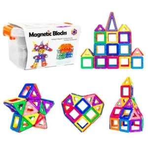 Best Choice Products 64-Piece Kids Magnetic Building Block Tiles STEM Educational Toy Set w/ Carrying Box - Multicolor