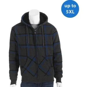 Big Men's Printed Plaid Fleece Jacket with Sherpa Lining