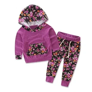 DaySeventh Baby Kids Fashion Set Long Sleeve Printing Tracksuit Top +Pants Outfits - Purple, 6 Months