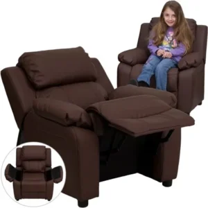 Flash Furniture Deluxe Padded Contemporary Brown LeatherSoft Kids Recliner with Storage Arms