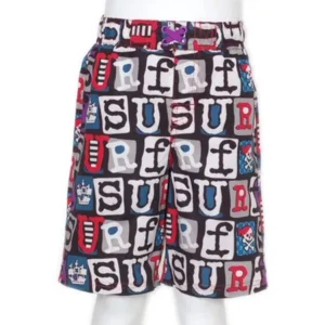 Boys Black Swimsuit Size 12M SURF Print Multi Color Trunks Drawstring