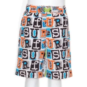 Boys White Swimsuit Size 24M SURF Print Multi Color Trunks Drawstring