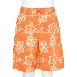 Boys Orange Swimsuit Size 12M Summer Hibiscus Print Trunks Drawstring