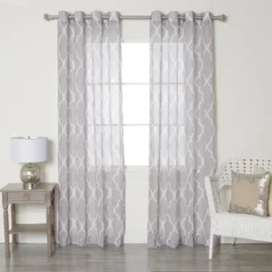 Best Home Fashion Grey Sheer Moroccan Print Grommet Top Curtain